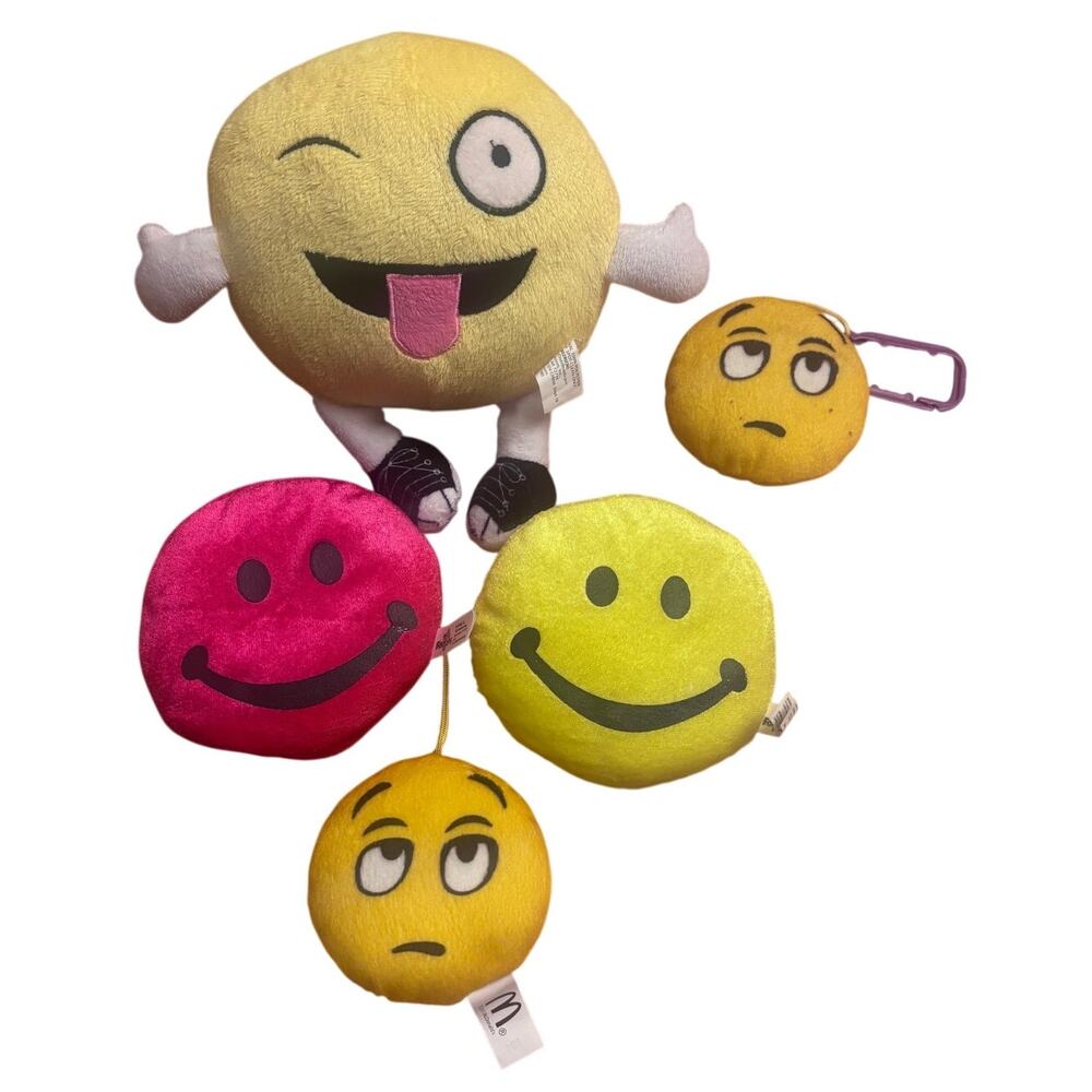 Lot of 5 Emoji Smiley Face Plush Toys McDonald’s Toy Factory Mixed Sizes